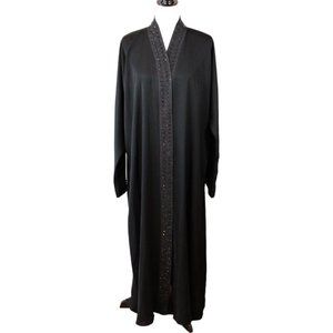 Beaded Kaftan Dress Size M/L Custom Abaya Black Long Sleeve Approx. Formal D199